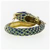 Image 2 : Vintage 18k Gold 0.75 ctw Diamond Green & Blue Enamel Snake Dragon Bangle Bracel