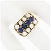 Image 3 : Vintage 14k Yellow Gold Pearl & Blue Stone Open 3 Row Prong Wide Statement Ring