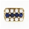 Image 4 : Vintage 14k Yellow Gold Pearl & Blue Stone Open 3 Row Prong Wide Statement Ring