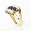 Image 7 : Vintage 14k Yellow Gold Pearl & Blue Stone Open 3 Row Prong Wide Statement Ring