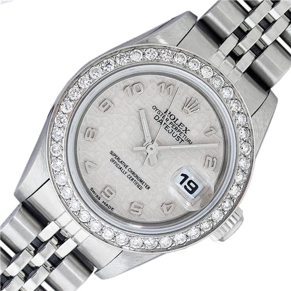 Rolex Ladies Quickset Cream Arabic Diamond Datjust Wristwatch 26MM