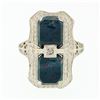 Image 4 : Antique Art Deco 14k White Gold Dual Bloodstone & Diamond Etched Filigree Ring