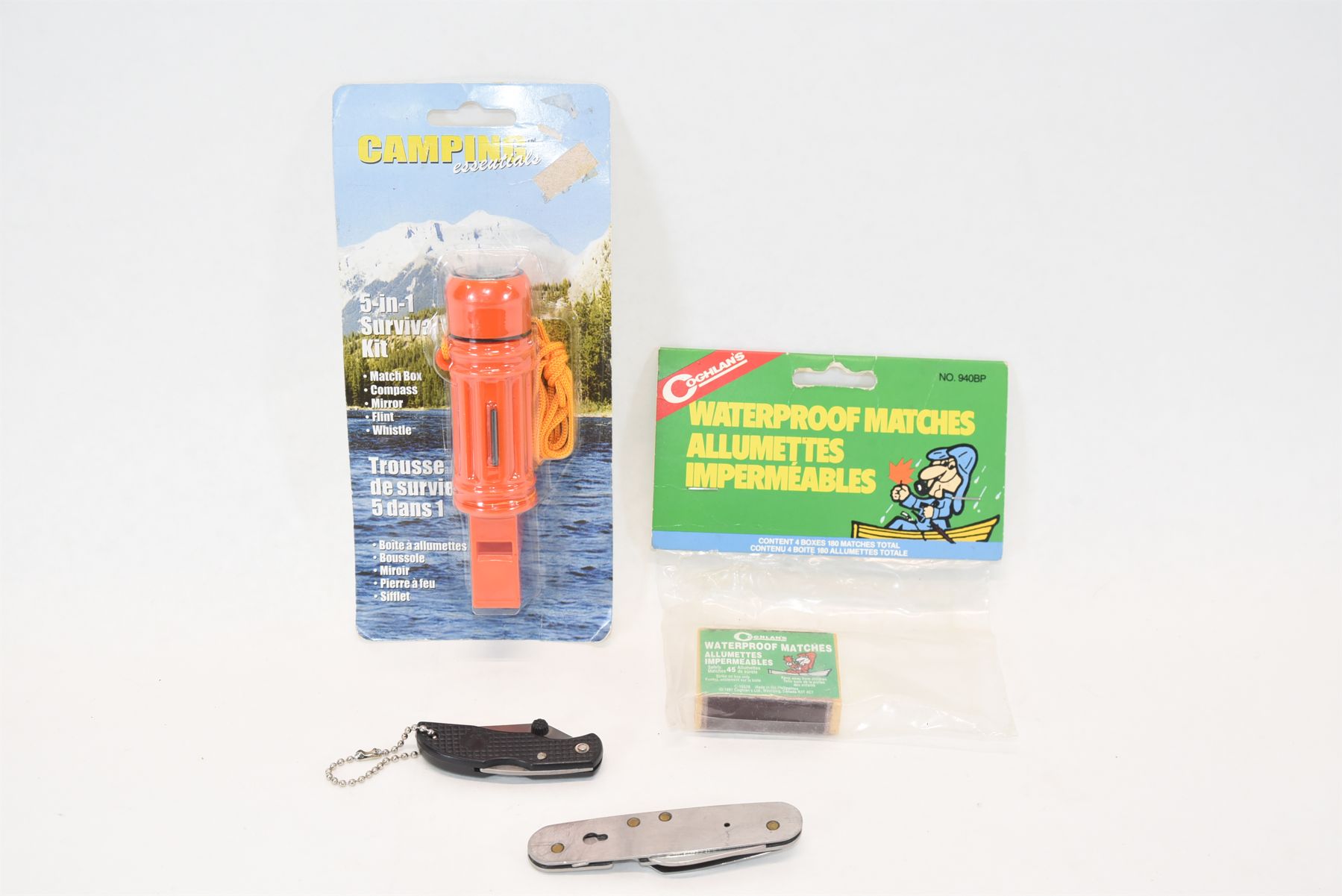 Box Lot 5-in-1 Survival Kit, Waterproof Matches, Pocket Knife, Fork ...