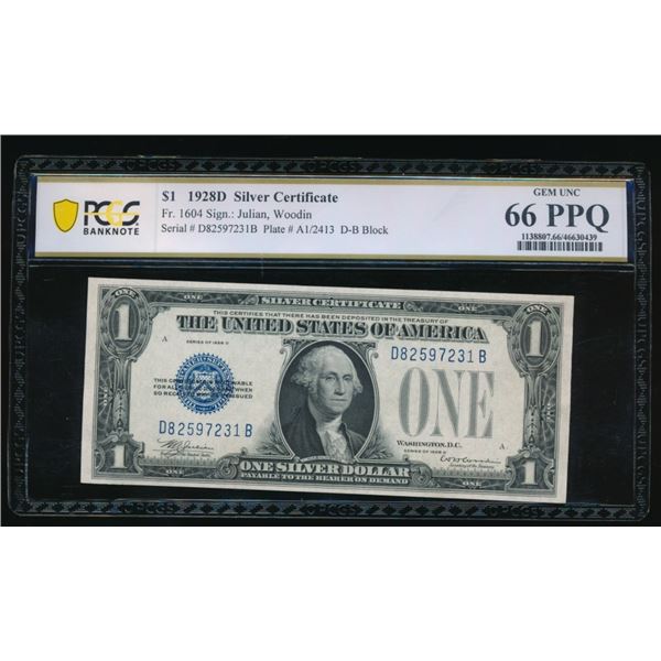 1928D $1 Silver Certificate PCGS 66PPQ