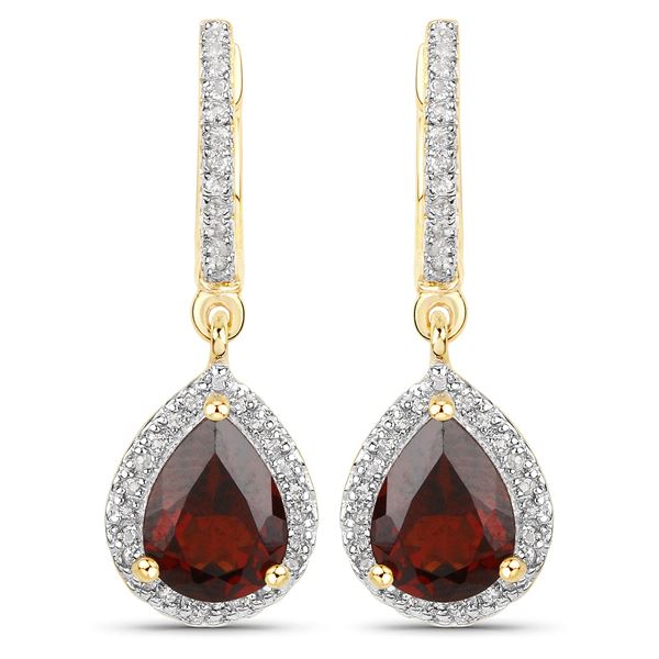 Plated 18KT Yellow Gold 2.60ctw Garnet and White Topaz Earrings