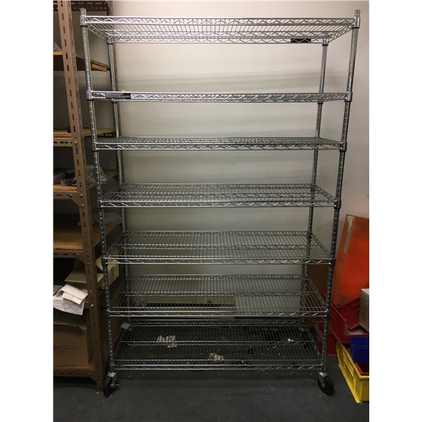 7 TIER CHROME FINISH METRO STYLE MOBILE RACK ( APPROX. 4'W X 1.5'D X 7'H )