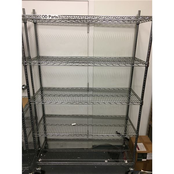 5 TIER CHROME FINISH METRO STYLE MOBILE RACK ( APPROX. 4'W X 1.5'D X 7'H )