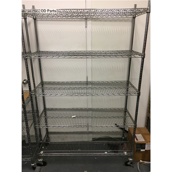 5 TIER CHROME FINISH METRO STYLE MOBILE RACK ( APPROX. 4'W X 1.5'D X 7'H )