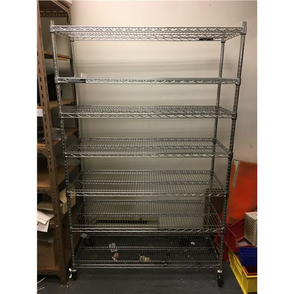 7 TIER CHROME FINISH METRO STYLE MOBILE RACK ( APPROX. 4'W X 1.5'D X 7'H ) *CONTENTS NOT INCLUDED*