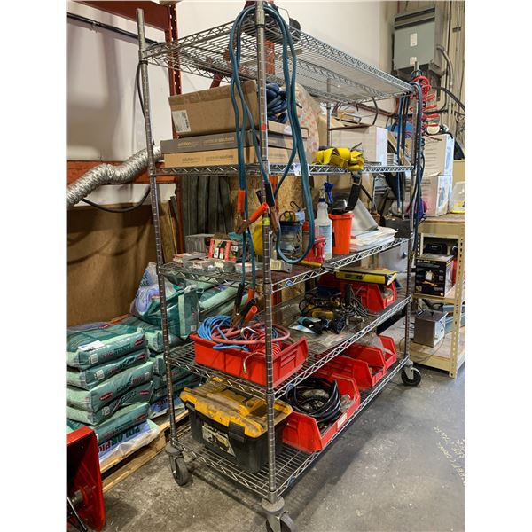 5 TIER METRO RACK ROLLING SHELF UNIT AND CONTENTS-TOOLS/HARDWARE AND MISCELLANEOUS