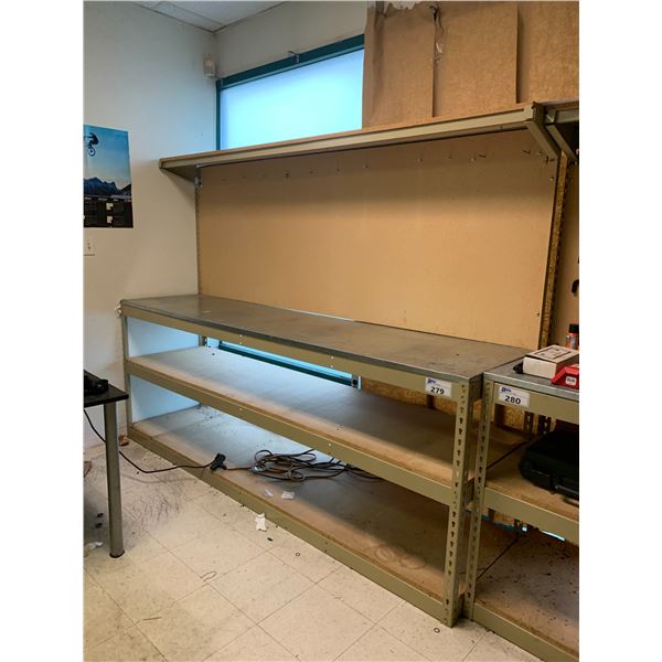 LARGE METAL RACKING WORK BENCH-APPROX 8FT ACROSS X 6FT TALL X 2FT WIDE ...