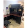 Image 2 : CHERRYWOOD FINISH WITH BLACK U - SHAPED OFFICE DESK WITH ASSORTED ITEMS **PHONE NOT INCLUDED**