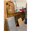 Image 1 : LARGE WOODEN WORKBENCH AND WOODEN SHELF **CONTENTS SHOWN ARE NOT INCLUDED**