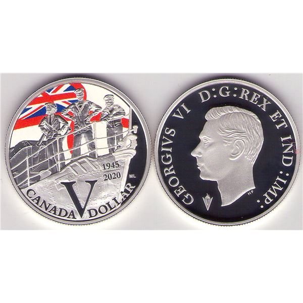 2020 Canada Proof Fine Silver Dollar Colorized "75th Anniversary of VE-Day" Tax Exempt