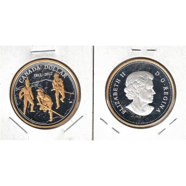 2012 Canada Fine Silver Dollar, Selective gold Plate, "Tecumseh" Tax Exempt