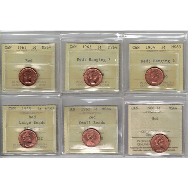 Small Cent 1961, 1963 H3, 1964 H4, 1965 SmBds Bt5, 1965 LgrBds Bt5, ICCS 1966, 6Pcs