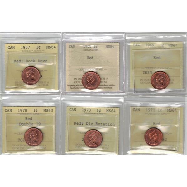 All Small Cent; Red: 1967, ICCS 1968, 1969, 1970 Die Rotation, 1970 Double 19, 1971,  6Pcs