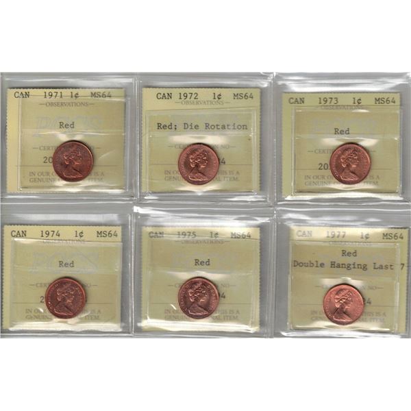 All Small Cent; Red: 1971, 1972 Die Rotation, 1973, 1974, 1975, 1977 Double hanging Last 7,  6Pcs