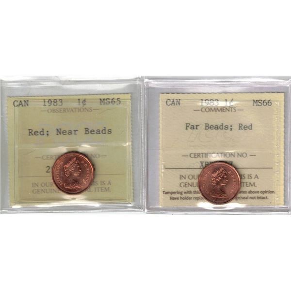 Pair of 1983 Small cent Red: PCCS 1983 Near Beads MS65 and ICCS 1983 Far Beads MS66, 2pcs