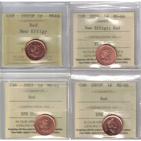 4 X 2003; 03P 1¢ New Effigy PCCS MS66, 03P 1¢ ICCS MS66, 03 1¢ New Effigy iCCS MS66, 03 1¢ ICCS MS66