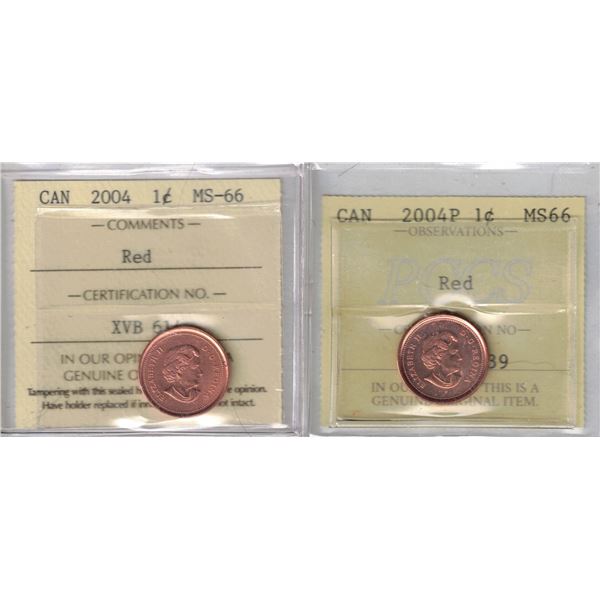 2004 Small Cent Red ICCS MS66, 2004P Small Cent Red PCCS MS66, 2Pcs