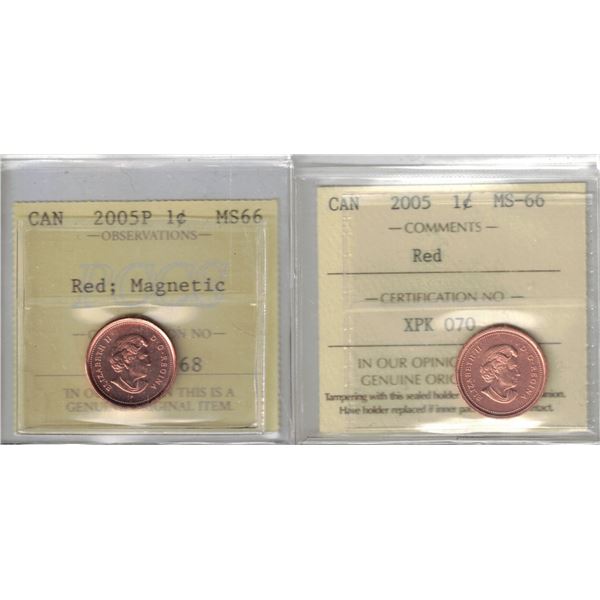 2005 Small Cent Red ICCS MS66, 2005P Small Cent Red PCCS MS66, 2Pcs