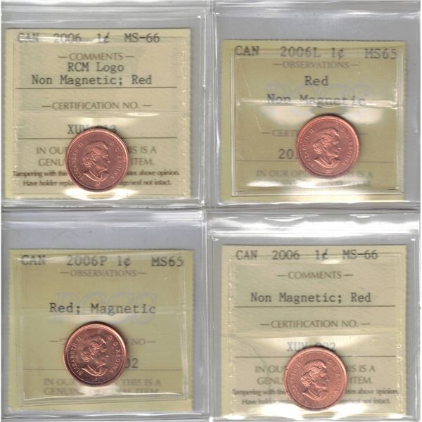 4 X 2006 Small Cent PCCS MS65 & ICCS MS66