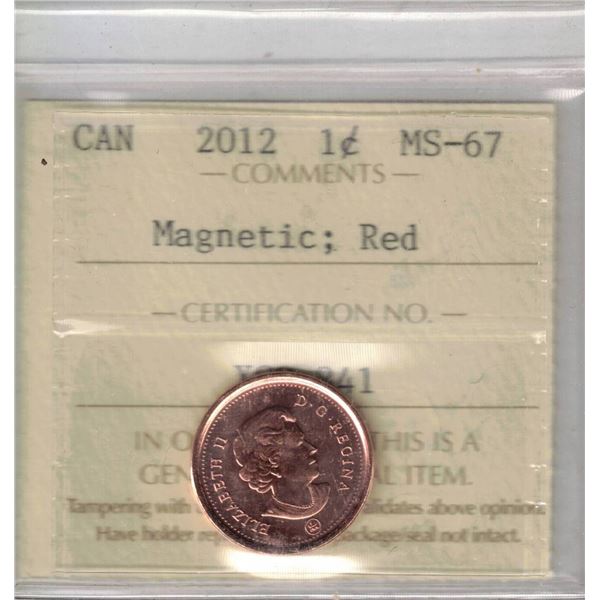 Canada Small Cent; Red, 2012 Magnetic ICCS MS67