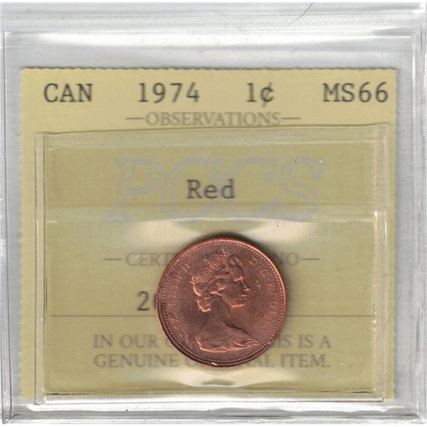 1974 Canada Small Cent; Red, PCCS MS66, PCCS (Professional Coin Certification System)