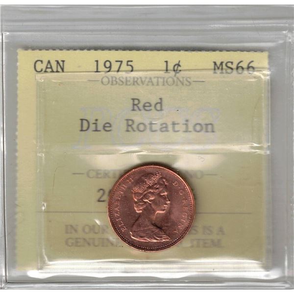 1975 Canada Small Cent; Red, Die Rotation PCCS MS66, PCCS (Professional Coin Certification System)
