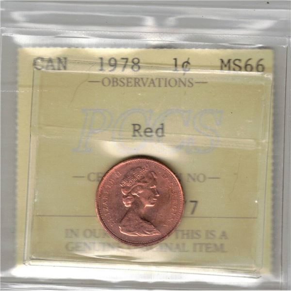 1978 Canada Small Cent; Red, PCCS MS66, PCCS (Professional Coin Certification System)