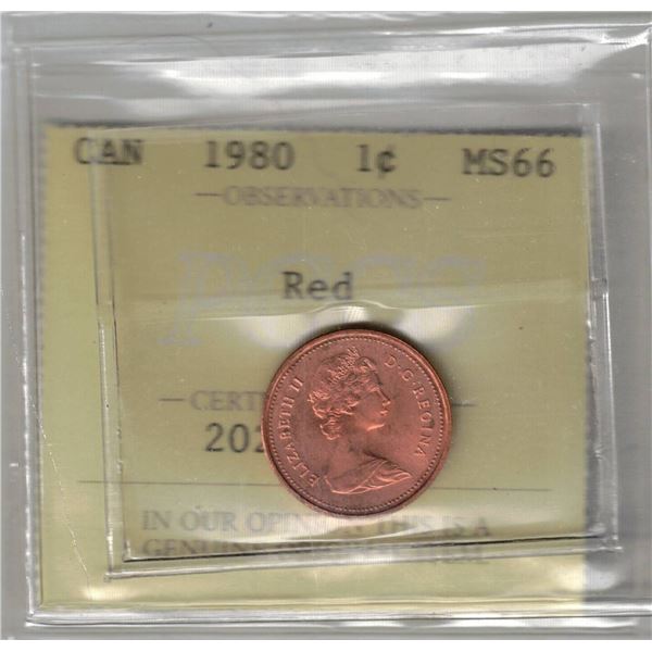 1980 Canada Small Cent; Red, PCCS MS66, PCCS (Professional Coin Certification System)