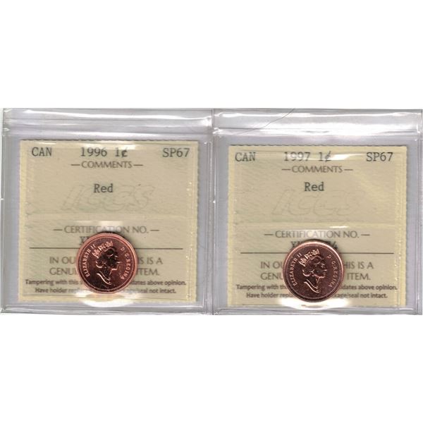 1996 & 1997 Canada Small Cent Red; ICCS SP67, 2 Pcs