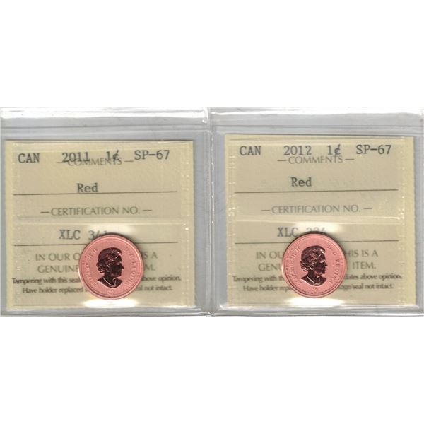 2011 & 2012(Magnetic) Canada Small Cent Red; ICCS SP67, 2 Pcs