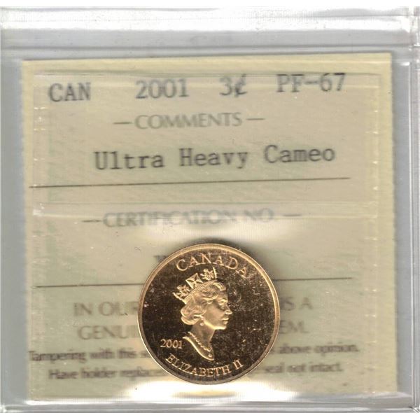 2001 Canada 3¢ Silver Ultra Heavy Cameo, ICCS PF-67