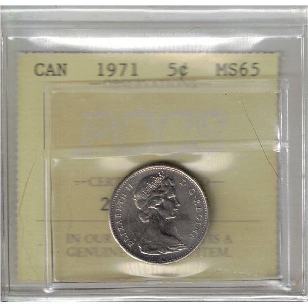 1971 Canada 5¢ PCCS MS65 (Professional Coin Certification System)