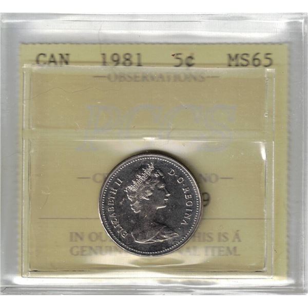 1981 Canada 5¢ PCCS MS65 (Professional Coin Certification System)