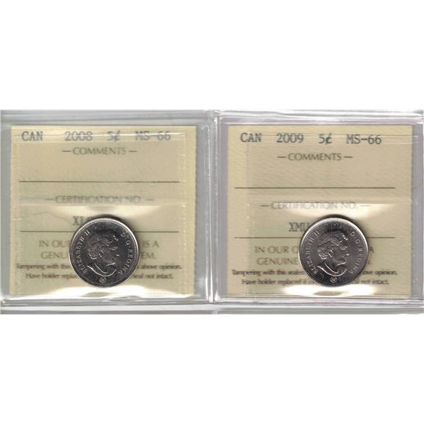 2008-2009- 5¢ ICCS MS66 2Pcs