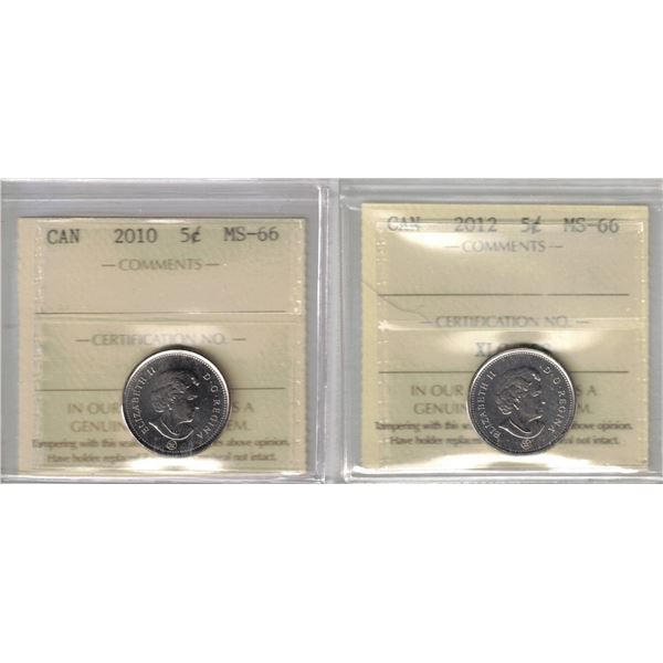 2010-2011- 5¢ ICCS MS66 2Pcs