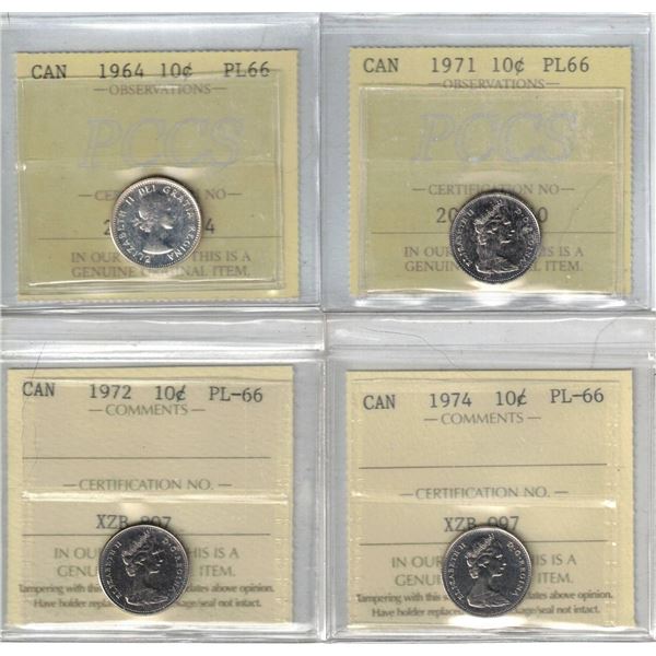 1964-1971-1972-1974 10¢ All PL66 4pcs