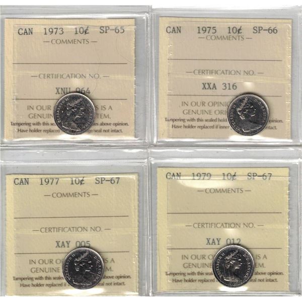 1973 10¢ SP65, 1975 10¢ SP66, 1977 10¢ SP67, 1979 10¢ SP67, 4pcs All ICCS