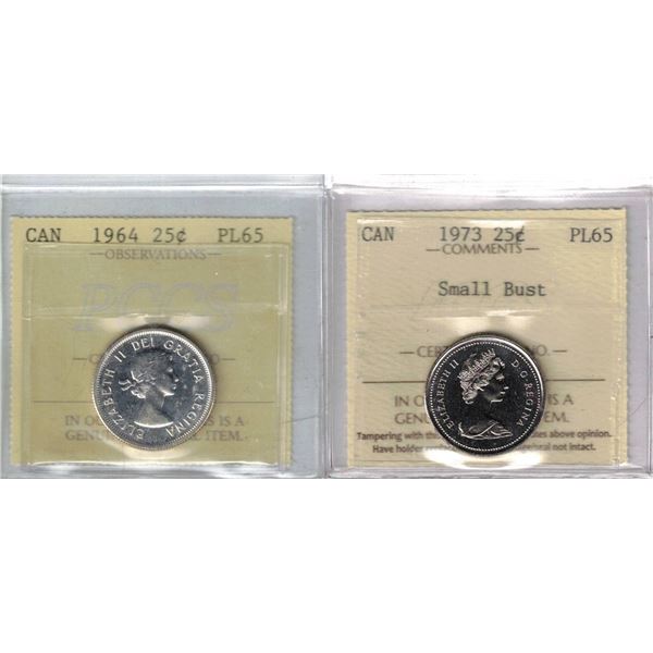 1964 25¢ & 1973 25¢ Small Bust Both PL65 2pcs, PCCS (Professional Coin Certification System)