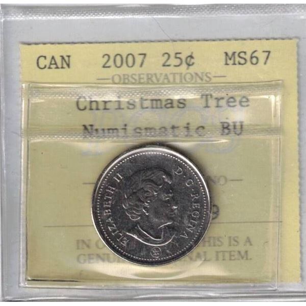 2007 25¢ Canada Christmas Tree; NBU MS-67 PCCS (Professional Coin Certification System)