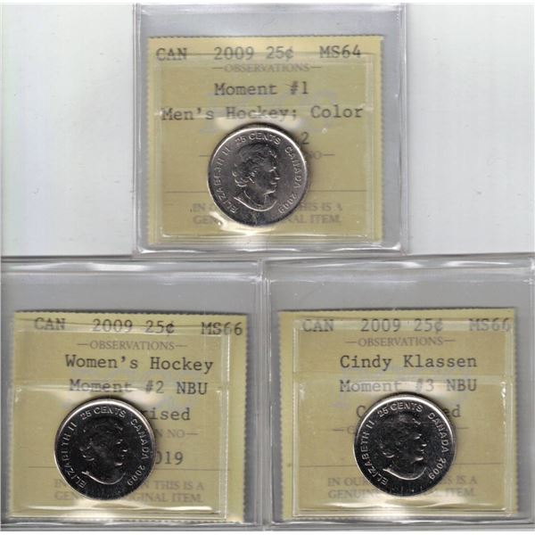 2009 Moment 1(Raised 2),2, and 3, 25¢ 3pcs PCCS (Professional Coin Certification System)