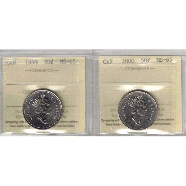 1999 50¢ ICCS MS-65, 2000 50¢ ICCS MS-65, 2pcs