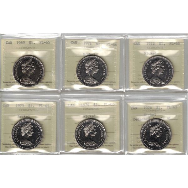 Proof Like $1 Lot of 5 PL-65 & 66, All Nickel and ICCS graded