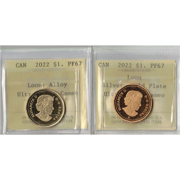 2022 $1 Loon PF67 x 2 PCCS (Professional Coin Certification System)