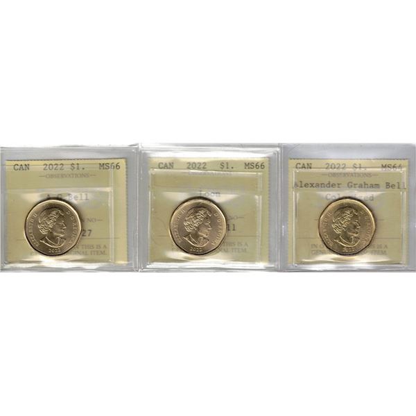 Lot of 3 x 2022 $1  MS64-66 PCCS (Professional Coin Certification System)