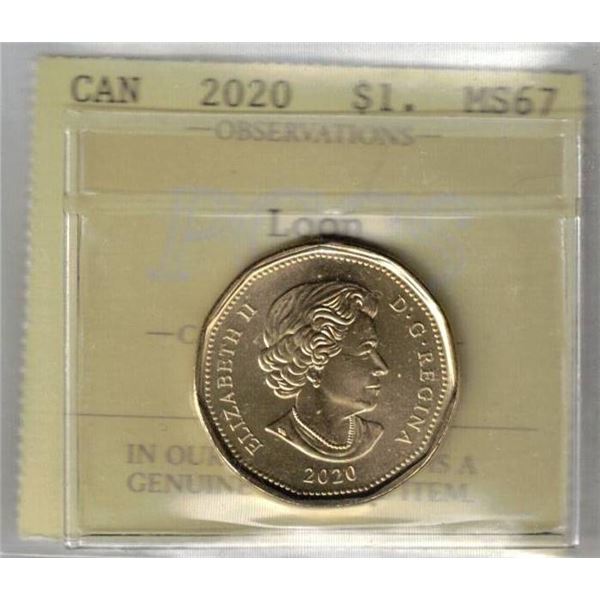 2020 $1 Loon PCCS MS-67  PCCS (Professional Coin Certification System)