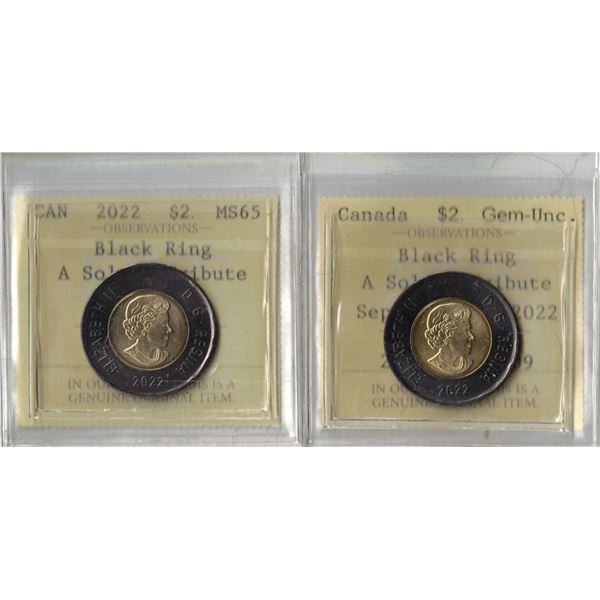 2 x 2022 $2 Black Ring,  PCCS (Professional Coin Certification System)